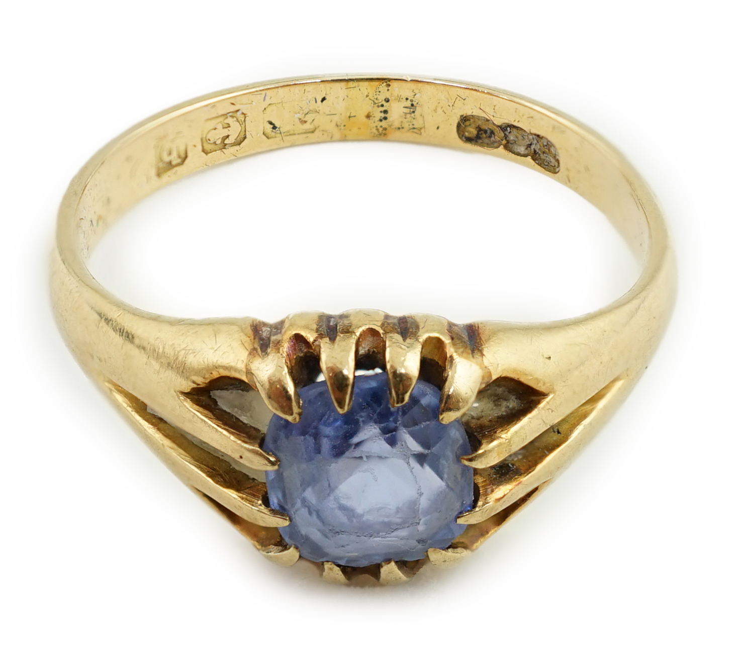 A George V gold and sapphire solitaire ring